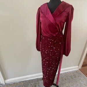 Burgundy/Maroon Formal Maxi Beaded Dress